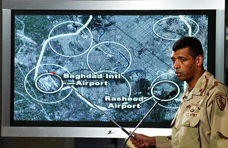 U.S. Army Brigadier General Vincent Brooks, a news conference, Coalition Media Center, Central Command Center, Camp AsSayliyah, outside Doha, Qatar, April 9, 2003.